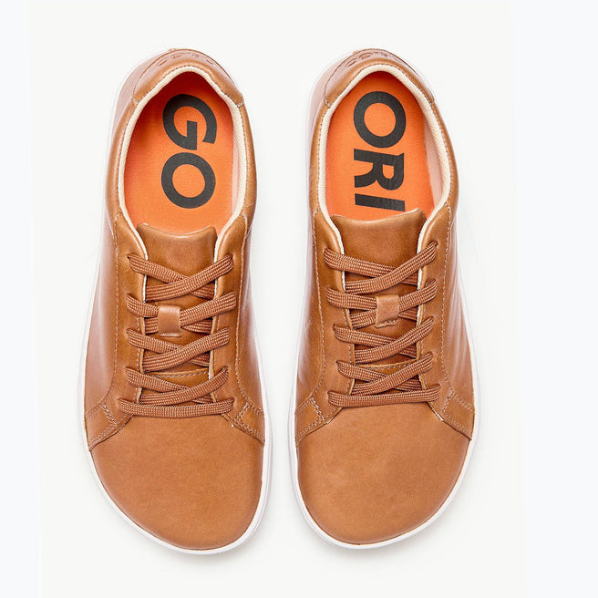 The Women's Everyday Sneaker in caramel natural leather - Origo barefoot shoes