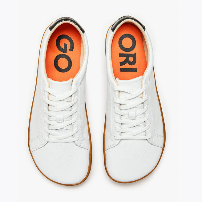 The Men's Everyday Sneaker in white natural leather with amber sole - Origo barefoot shoes