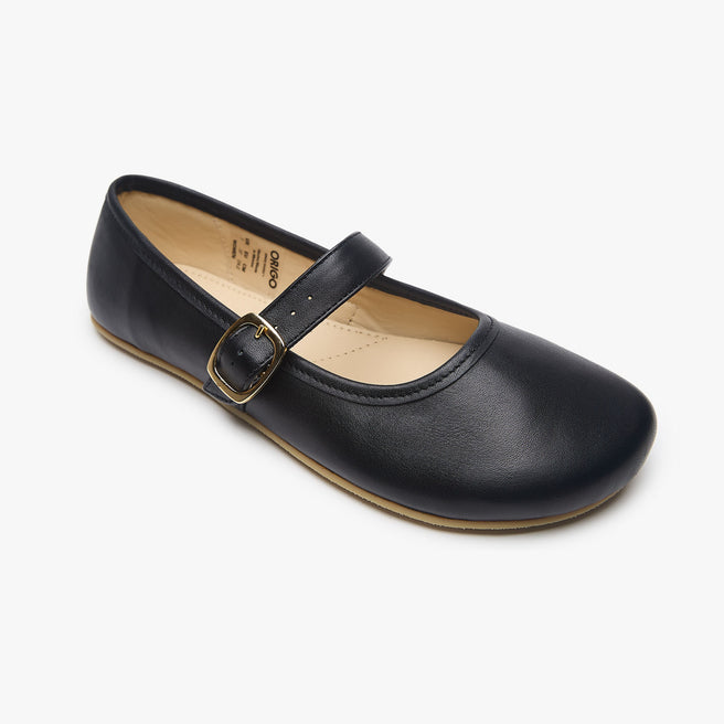 black leather Women's Classic Mary Jane barefoot shoe - side profile