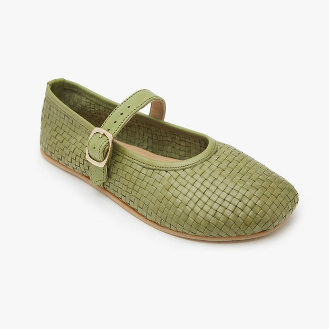 The Intreccio Mary Jane Color barefoot flat Light Olive in a white background 1