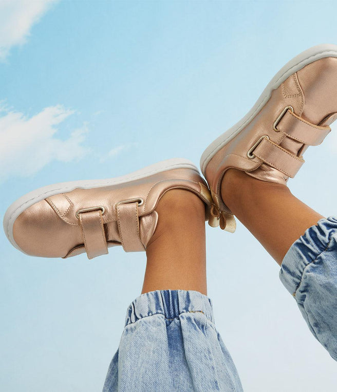 Barefoot shoes for kids - Rose Gold - The Easy Hook & Loop in natural leather