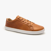 Tan natural leather Men's Everyday Sneaker Gen 3 by Origo, angled side view with white sole.