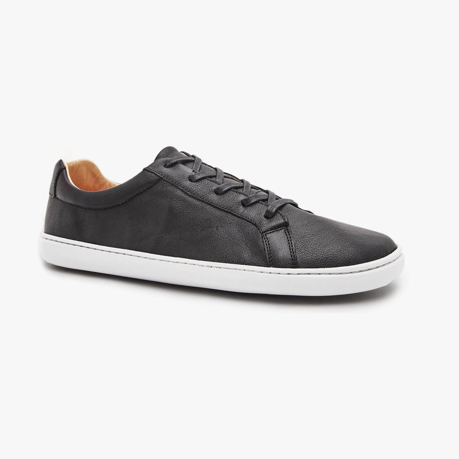 Charcoal grey natural leather Women's Everyday Sneaker Gen 3 by Origo, angled side view with white sole.