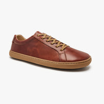 Cinnamon brown natural leather Men's Everyday Sneaker Gen 3 by Origo, angled side view with gum sole.