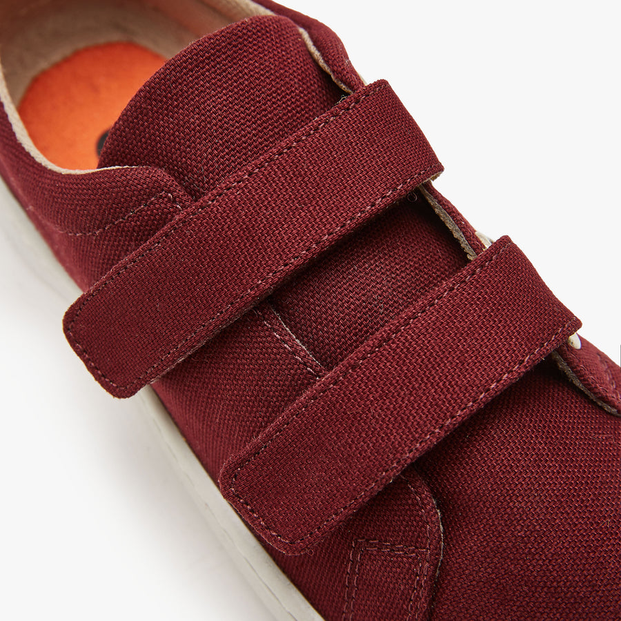 Barefoot Shoes for Kids - The Easy Hook & Loop in Cotton Canvas - Burgundy - 2Y - Origo Shoes