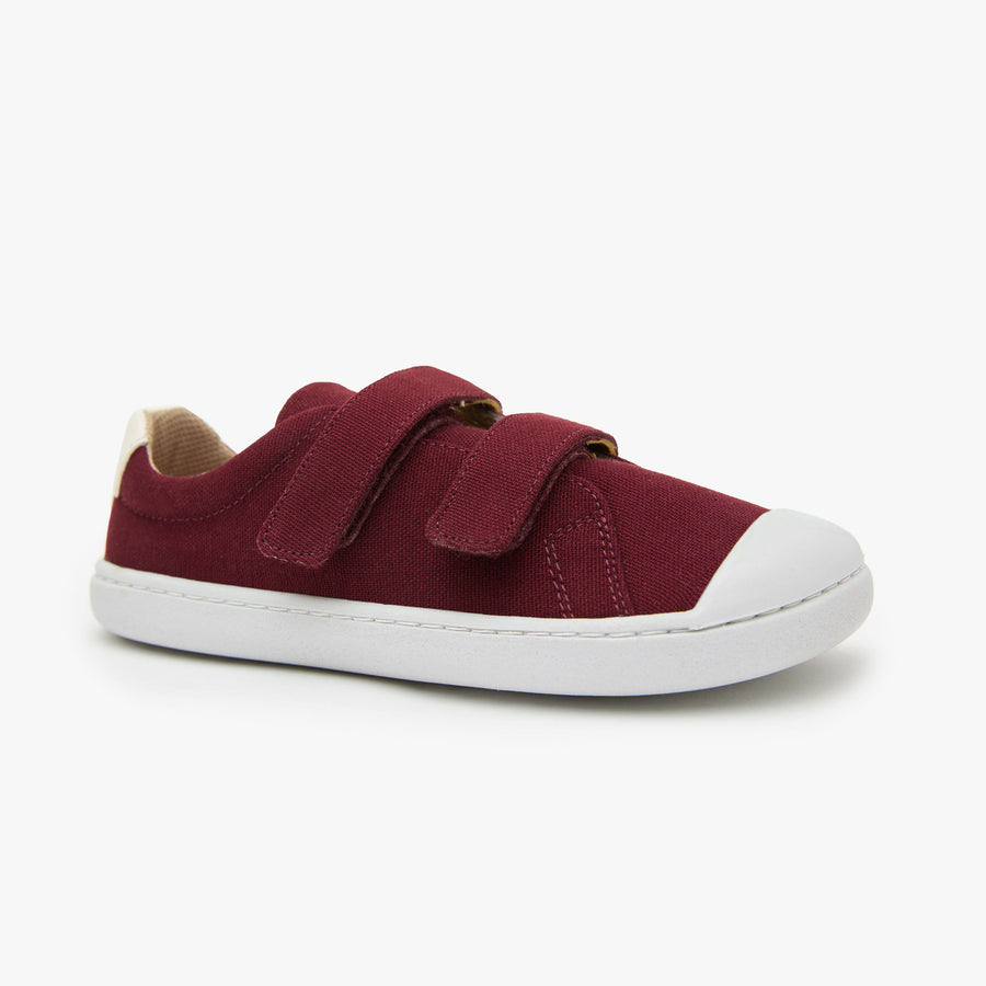 Barefoot shoes for kids - Burgundy - The Easy Hook & Loop in Cotton Canvas  – Origo Shoes