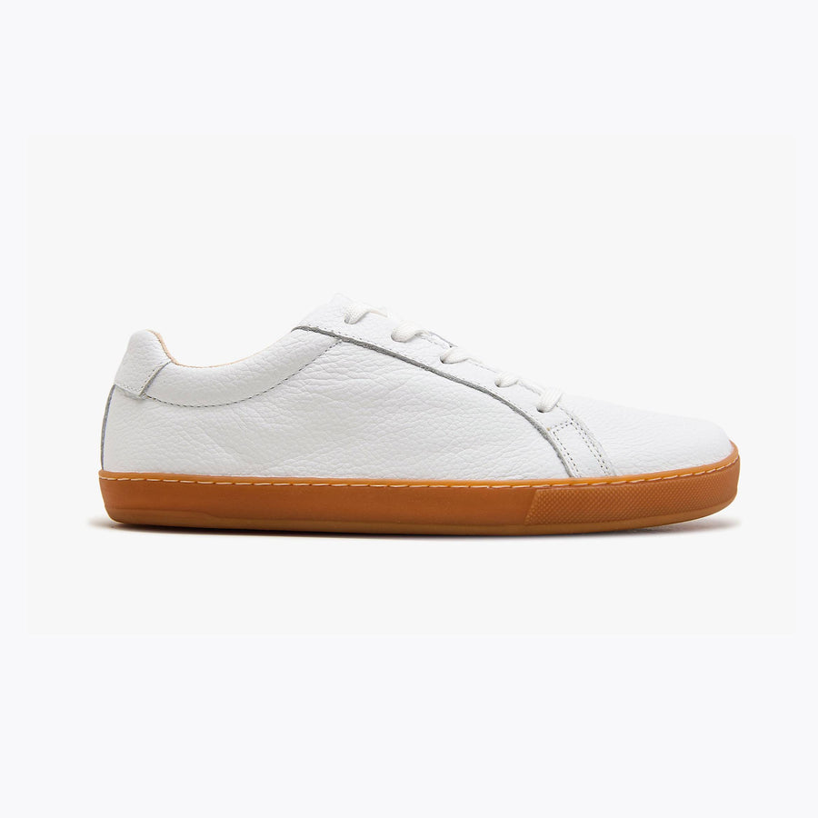 The Women's Everyday Sneaker in white natural leather with amber sole - Origo barefoot shoes