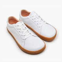 The Women's Everyday Sneaker in white natural leather with amber sole - Origo barefoot shoes