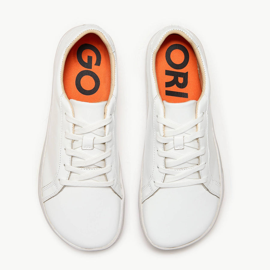 The Women's Everyday Sneaker in white natural leather - Origo barefoot shoes