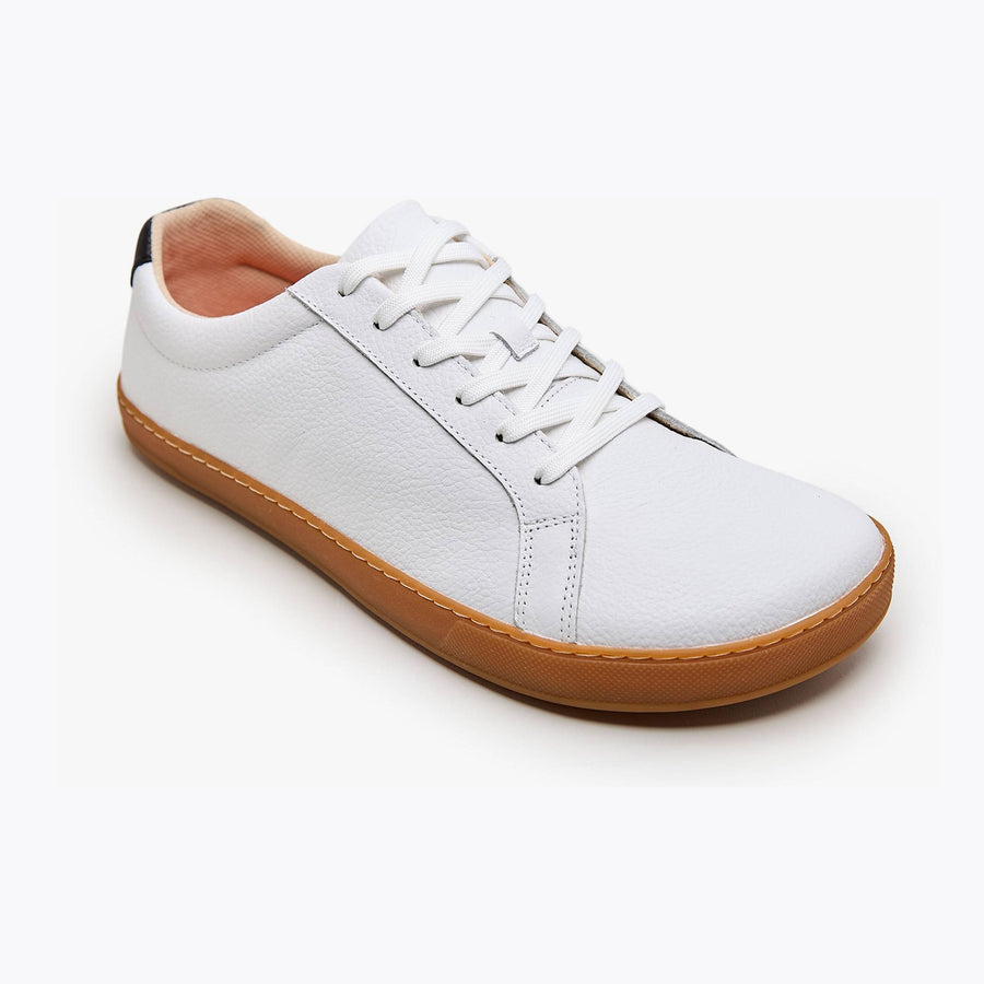 The Men's Everyday Sneaker in white natural leather with amber sole - Origo barefoot shoes