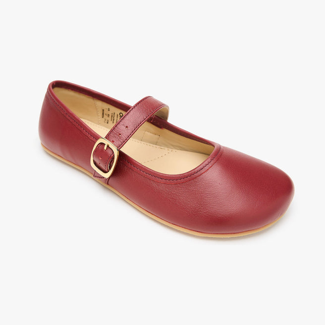 ruby red leather Women's Classic Mary Jane barefoot shoe - side profile