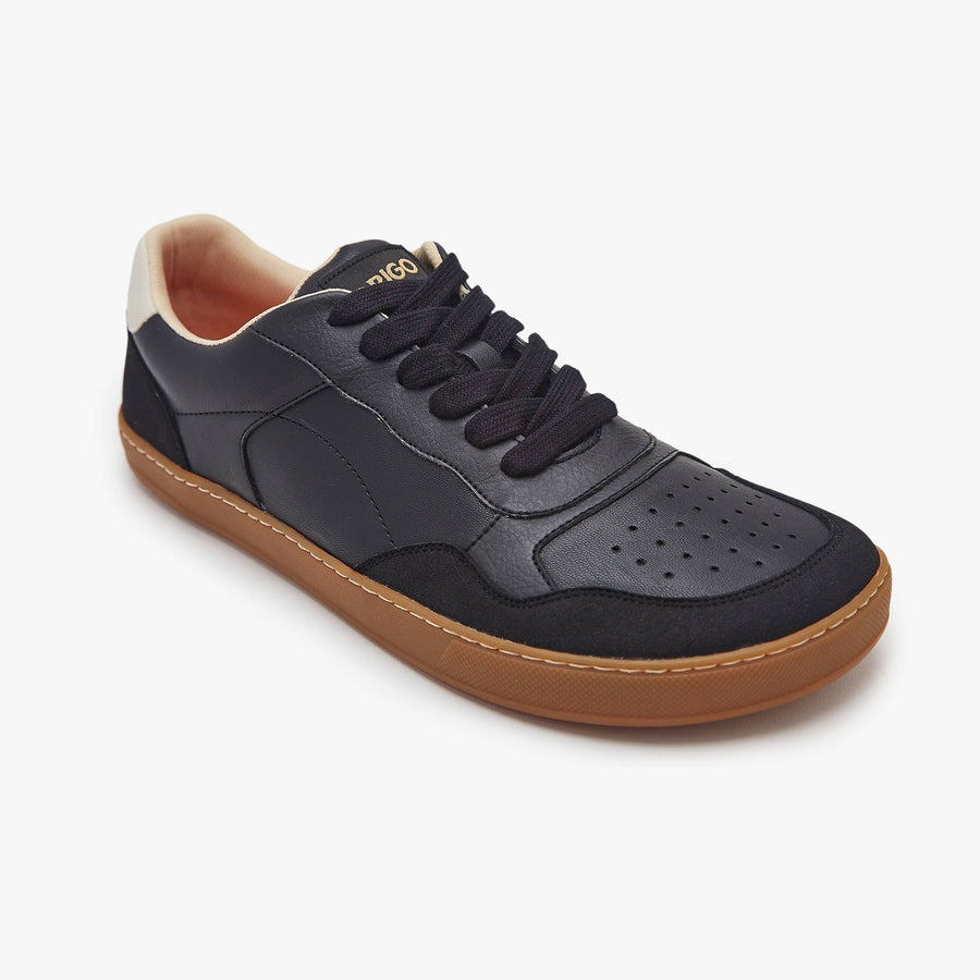 Black Origo Men's Modern Retro sneaker with gum sole, shown in the brand's product photography.