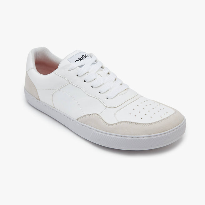 White Men's Modern Retro Sneaker by Origo, angled three-quarter view of a single shoe.