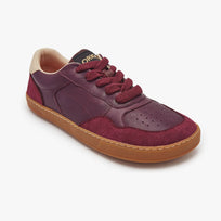 Burgundy Women's Modern Retro Sneaker by Origo, angled three-quarter view of a single shoe with gum sole.
