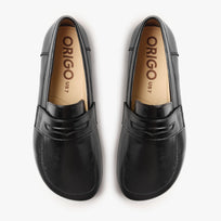 Origo Women's Penny Loafer, Patent Black - top-down view of the pair
