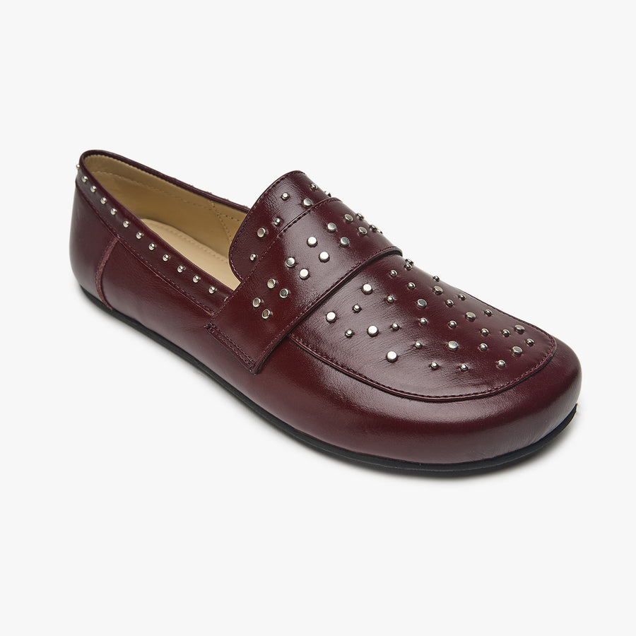 Origo Women's Penny Loafer, Studded Patent Burgundy - side profile