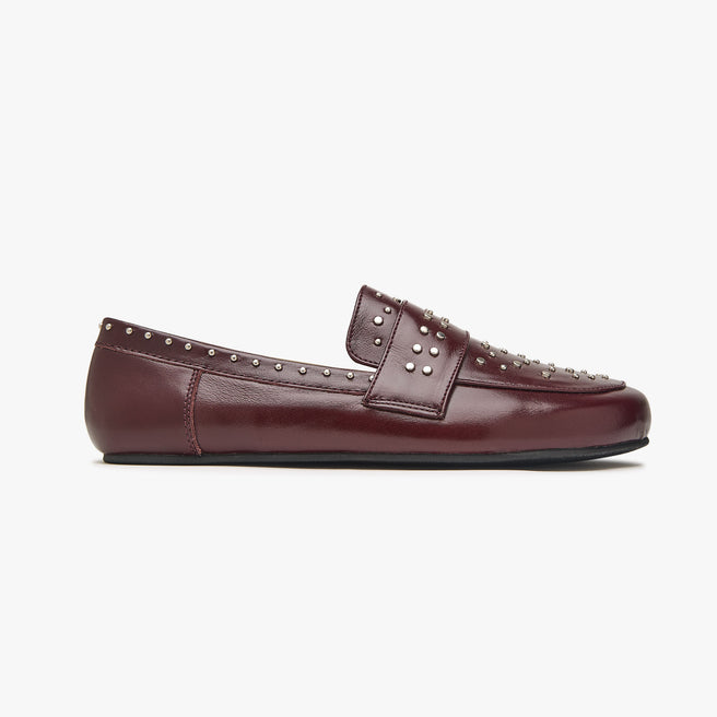Origo Women's Penny Loafer, Studded Patent Burgundy - low side view