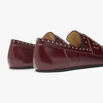 Origo Women's Penny Loafer, Studded Patent Burgundy - rear view of the pair