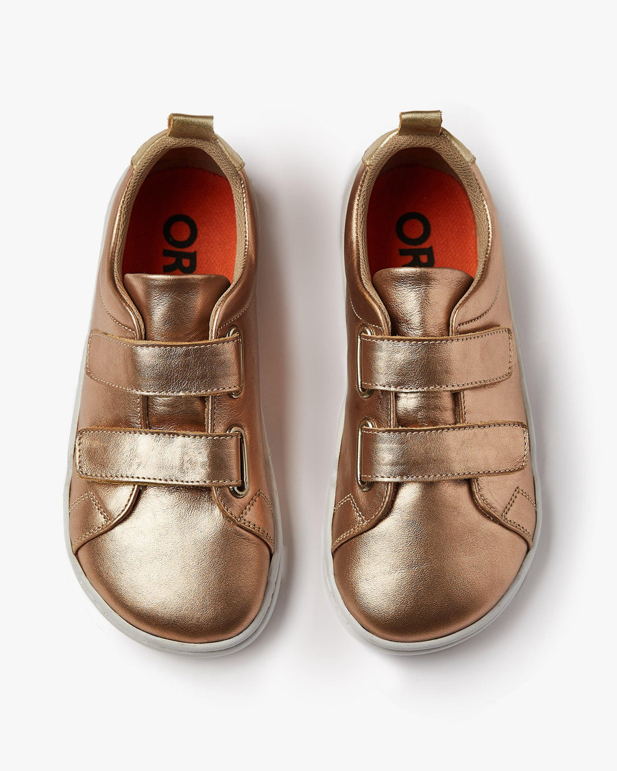 Barefoot shoes for kids - Rose Gold - The Easy Hook & Loop in natural leather